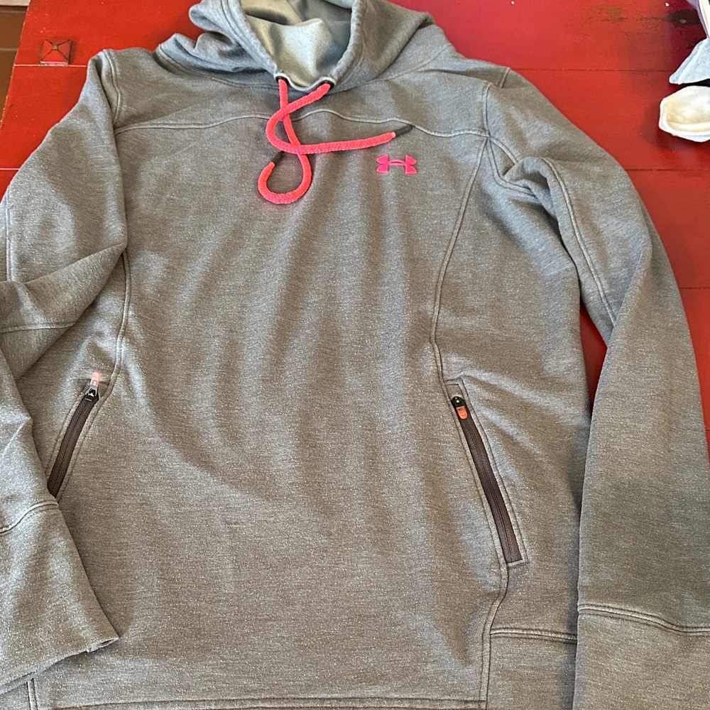 Under Armour Heather Gray Hoodie with Pink Accents small